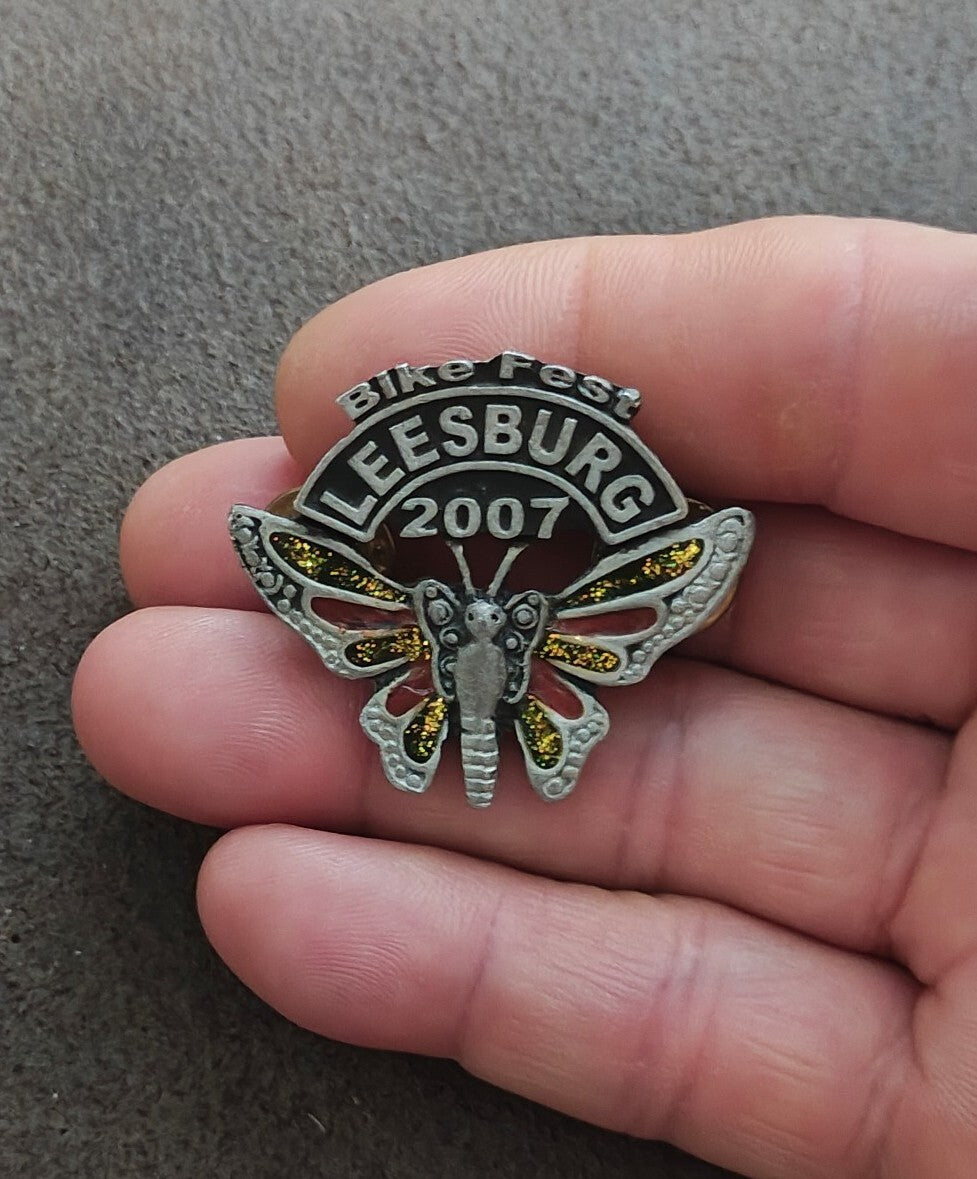 Ladies Of Harley Leesburg 2007 Bike Fest Butterfly W/ Glitter Accents Pewter Pin