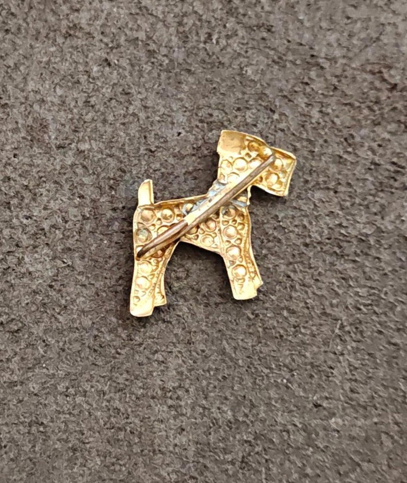 1890s Rare Gold Tone Textured Ornate Victorian Style Terrier Dog Brooch
