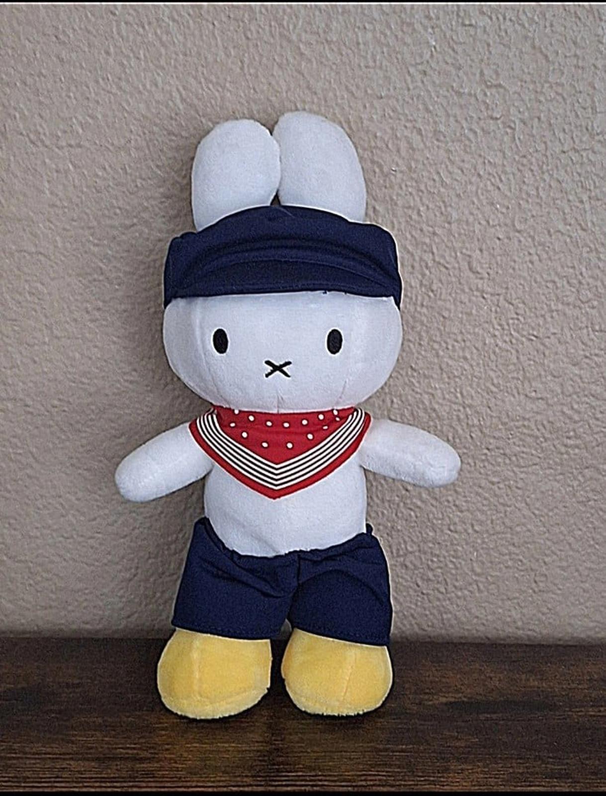 Cute Nijntje Miffy White Bunny Rabbit Blue Farmer Dick Bruna Soft Plush.