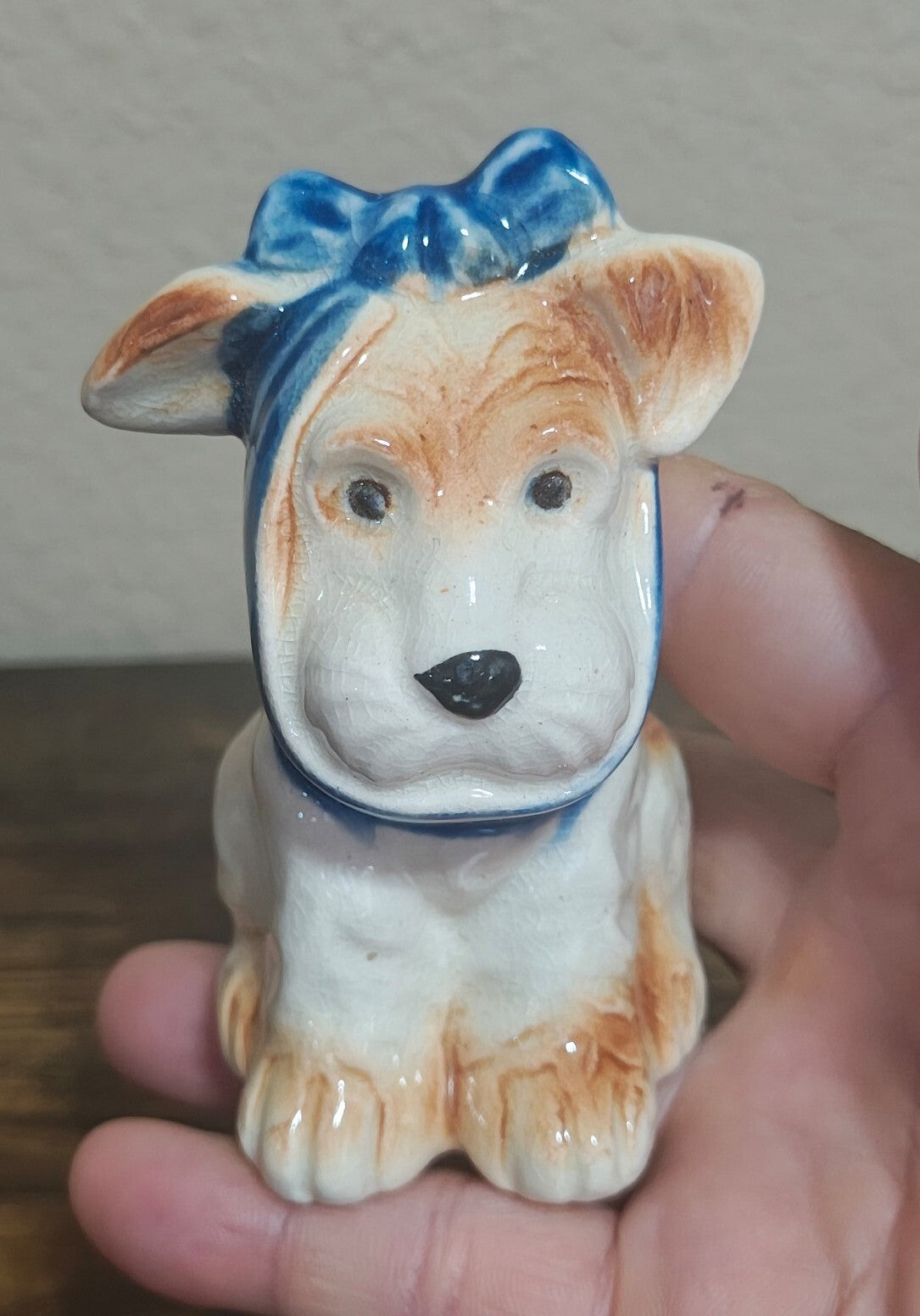 40s Made In Occupied Japan Porcelain Muggsy The Toothache Dog With Bow Figurine