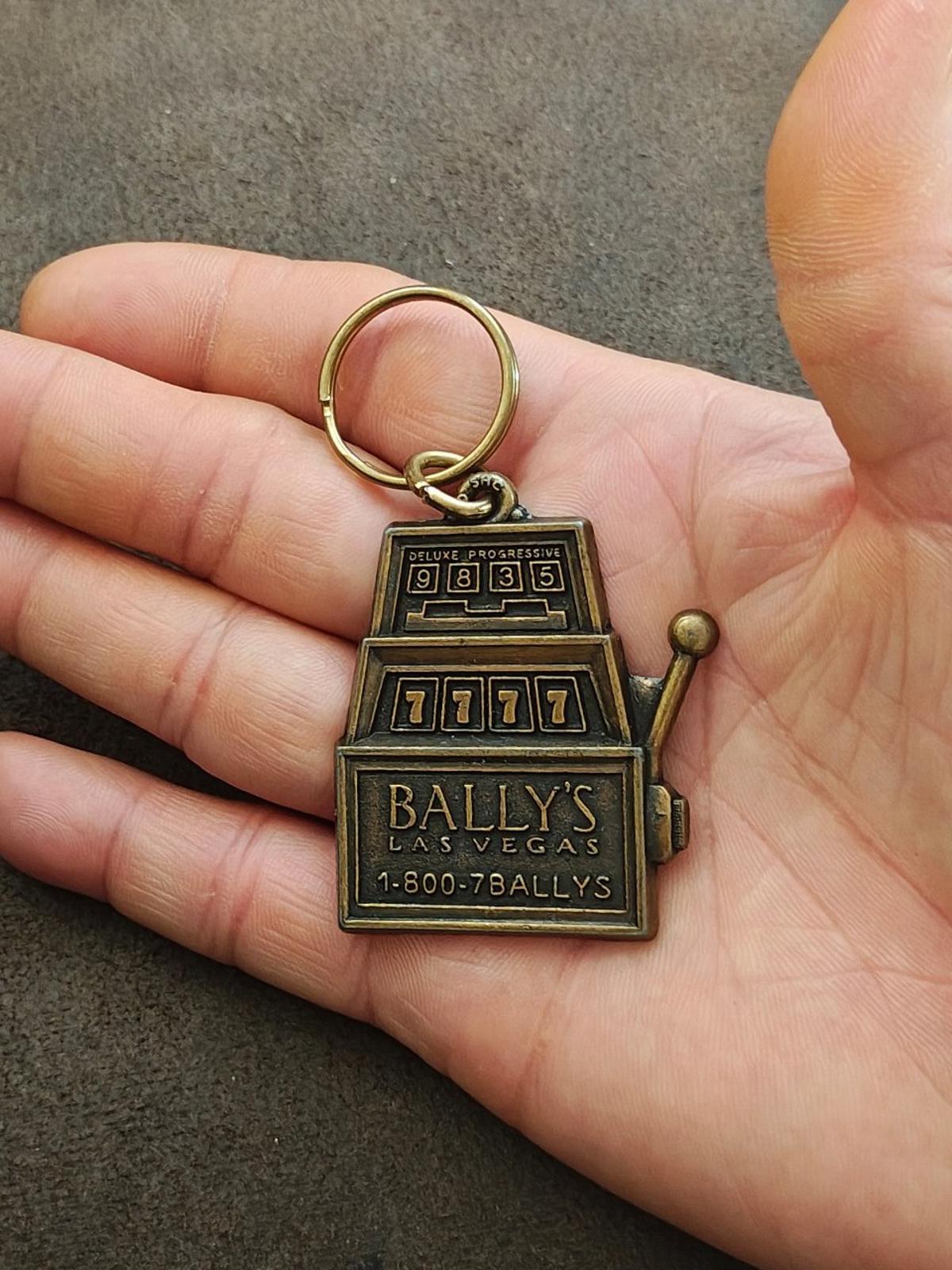 1990s Vintage Bally's Las Vegas Hotel and Casino Brass Slot Machine Keychain