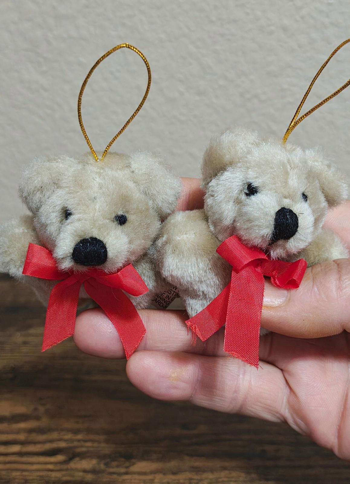 1980s Vintage Set Of Two Mini Plush Teddy Bear Ornaments