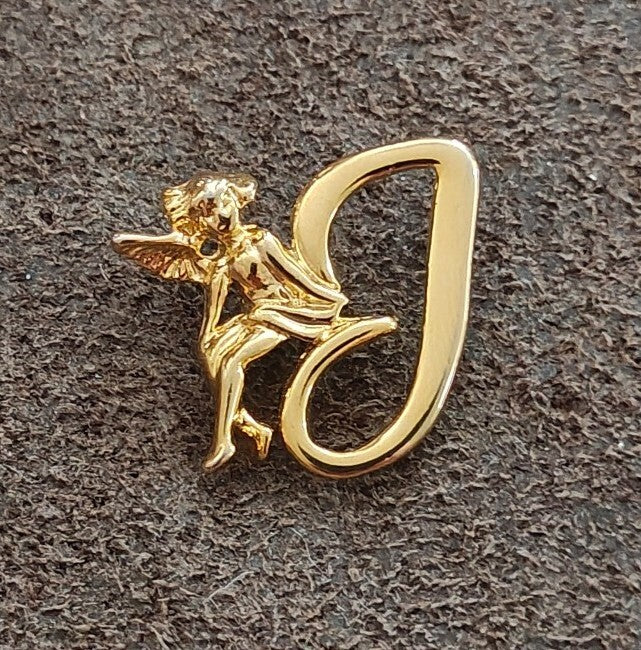 1980s Gold Tone Monogram Initial J & Guardian Angel Brooch Pin - photo 6