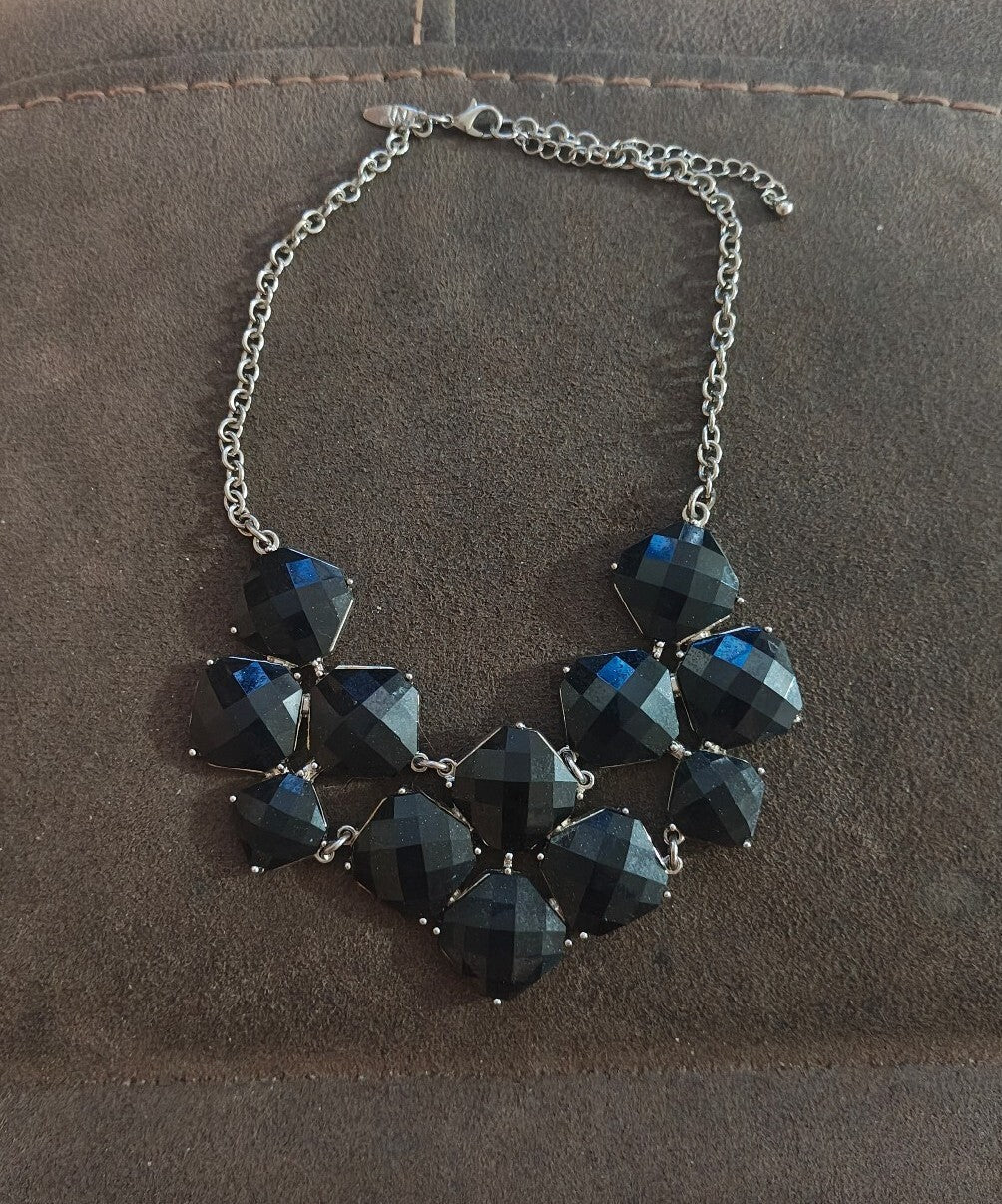 NYC Brand Silver Tone Black Geometric Silver Tone Statement Necklace.