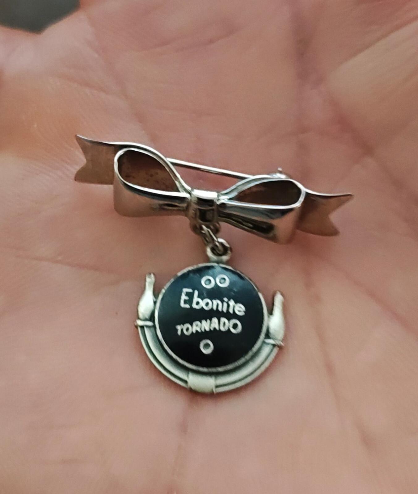 1950s Silver Tone Ebonite Tornado Bowling Ball Dangle Brooch
