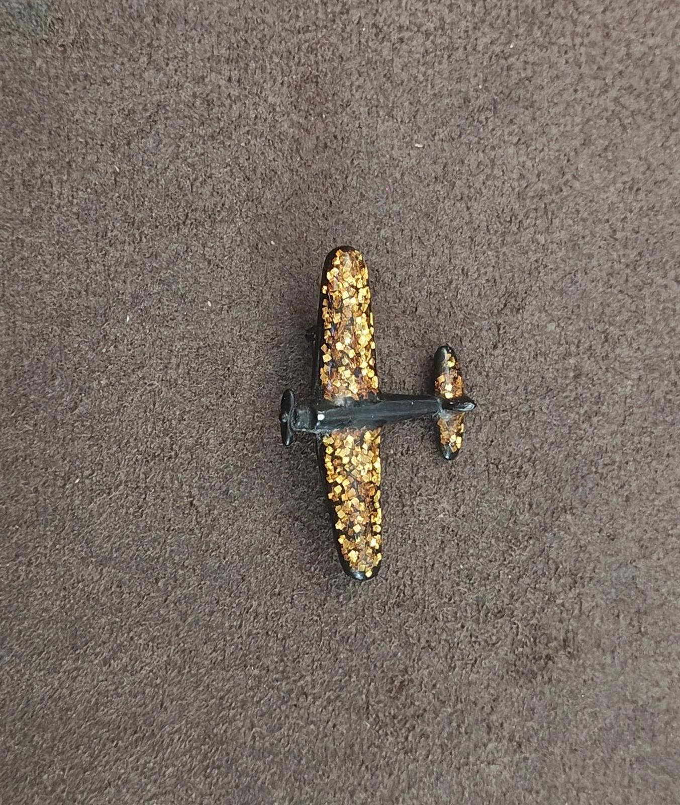 1980s Signed Pisces Matte Finish With Gold Glitter Accents Airplane Brooch