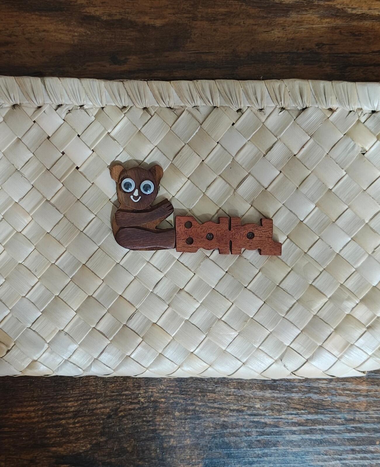 Traditional Handwoven Souvenir Pouch With Wooden Philippine Tarsier Emblem