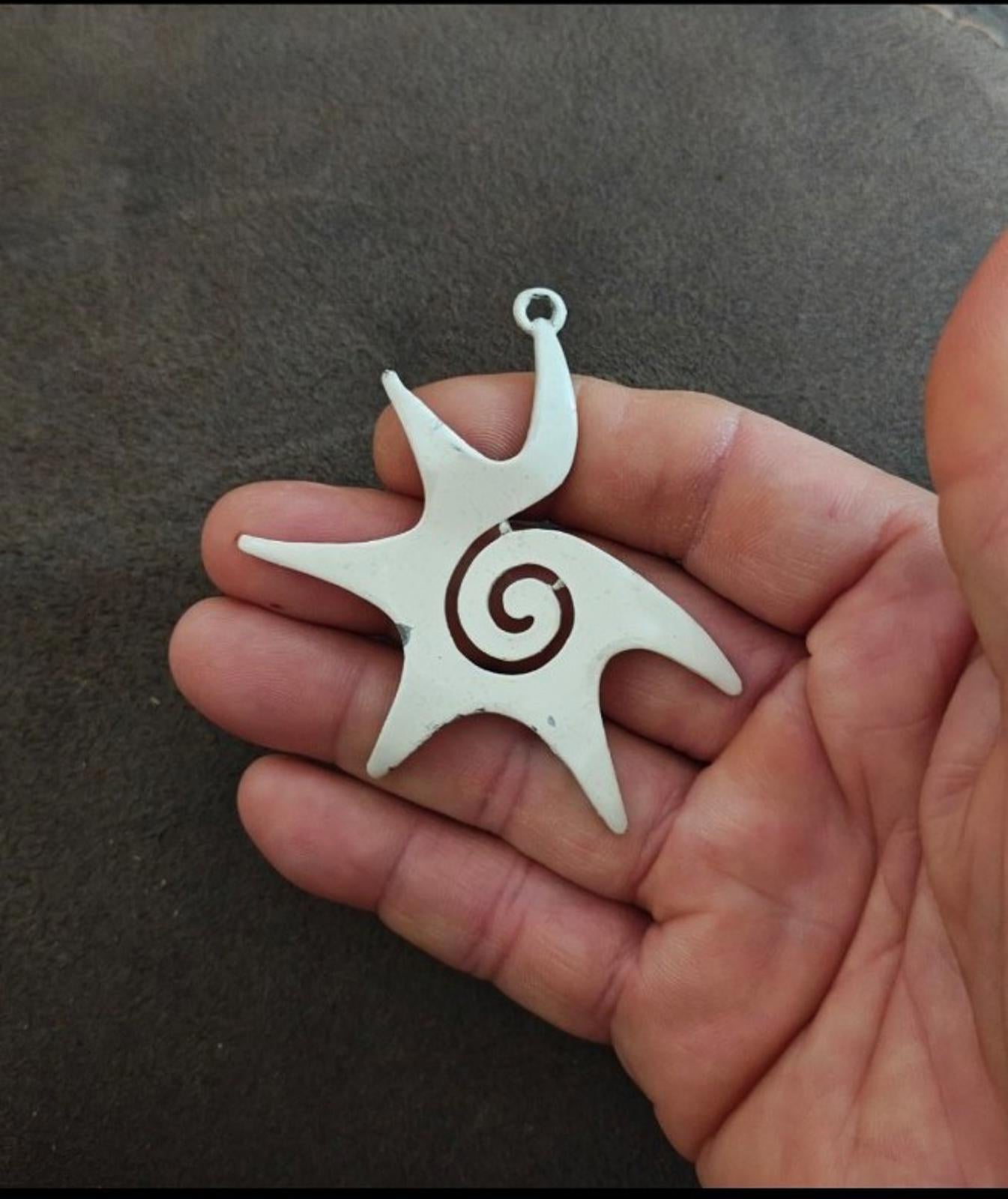 1970s Signed Kramer Spiral Star White Enamel Metal Pendant