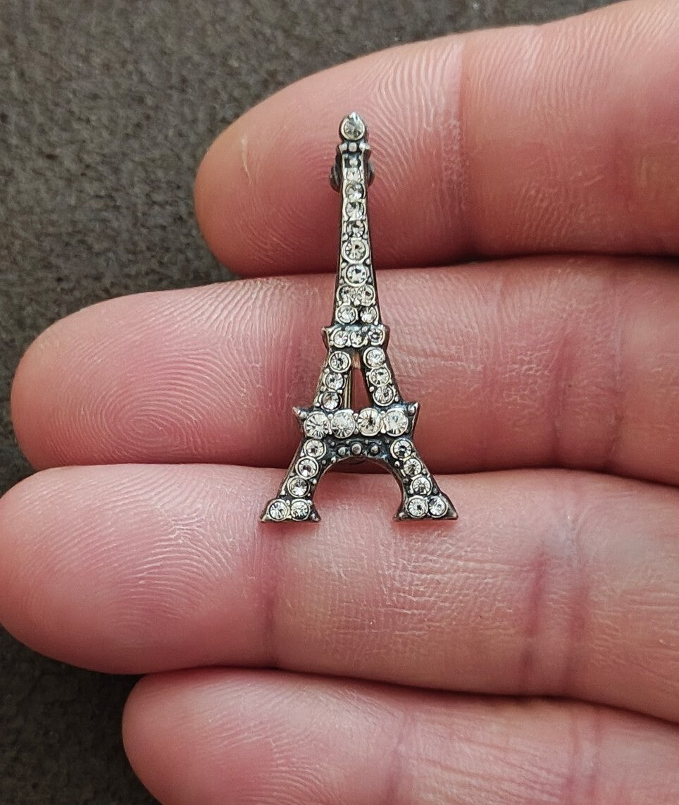 Sparkling Crystal Rhinestones Eiffel Tower Silver Tone Brooch Pin