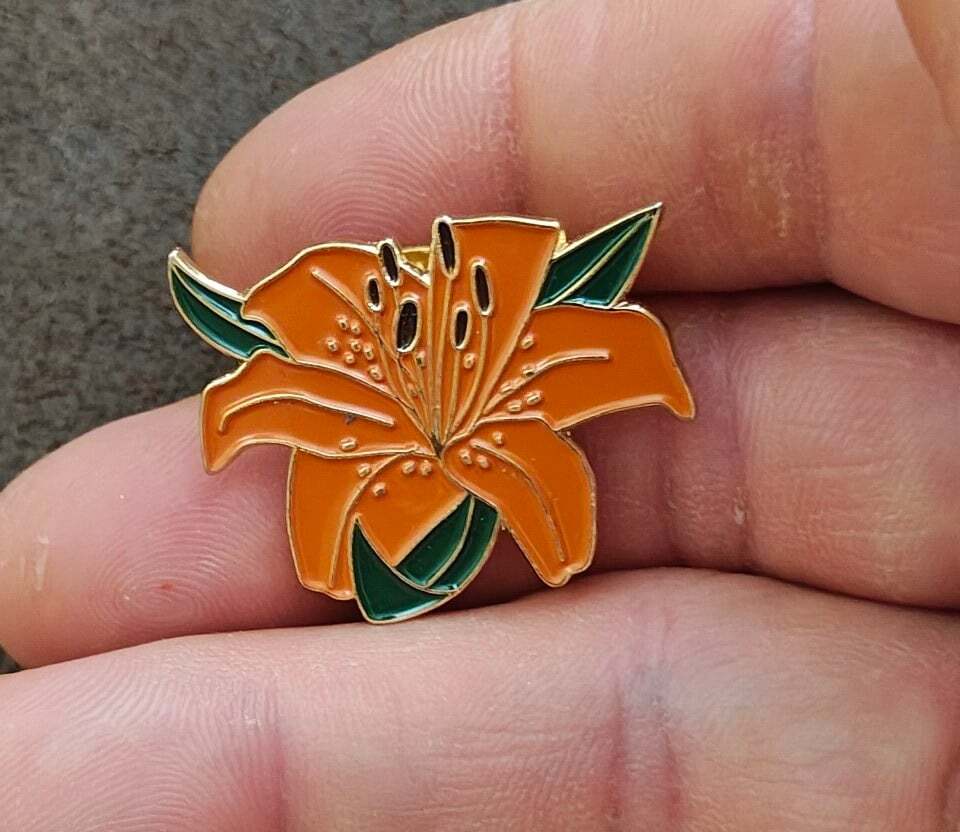 Colorful PinMart's Orange Tiger Lily Flower Enamel Gold Tone Pin