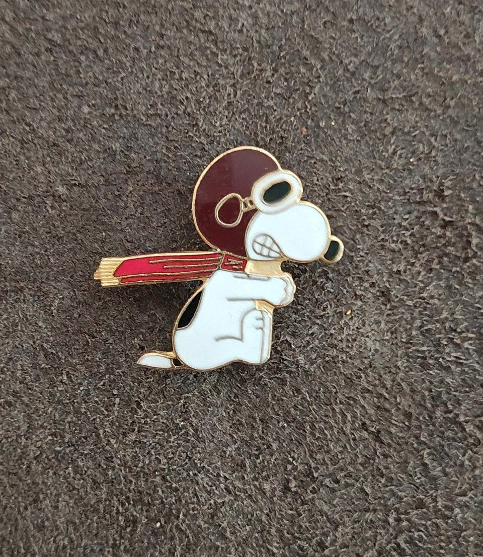 1970s Peanuts Snoopy "WWI Flying Ace" Gold Tone Enamel Pin.