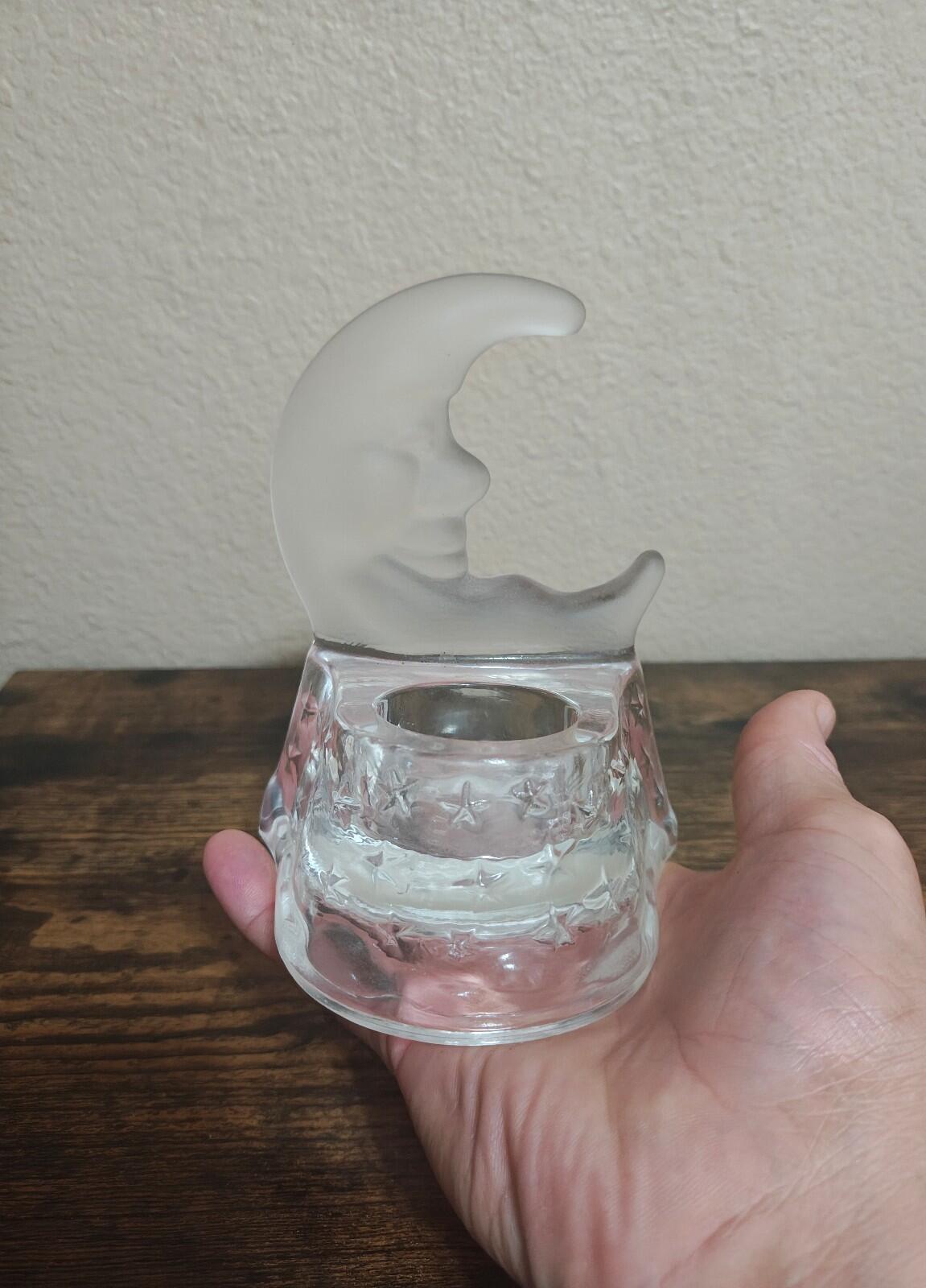 1990s PartyLite Celestial Crescent Moon And Stars Tea Light Candle Holder