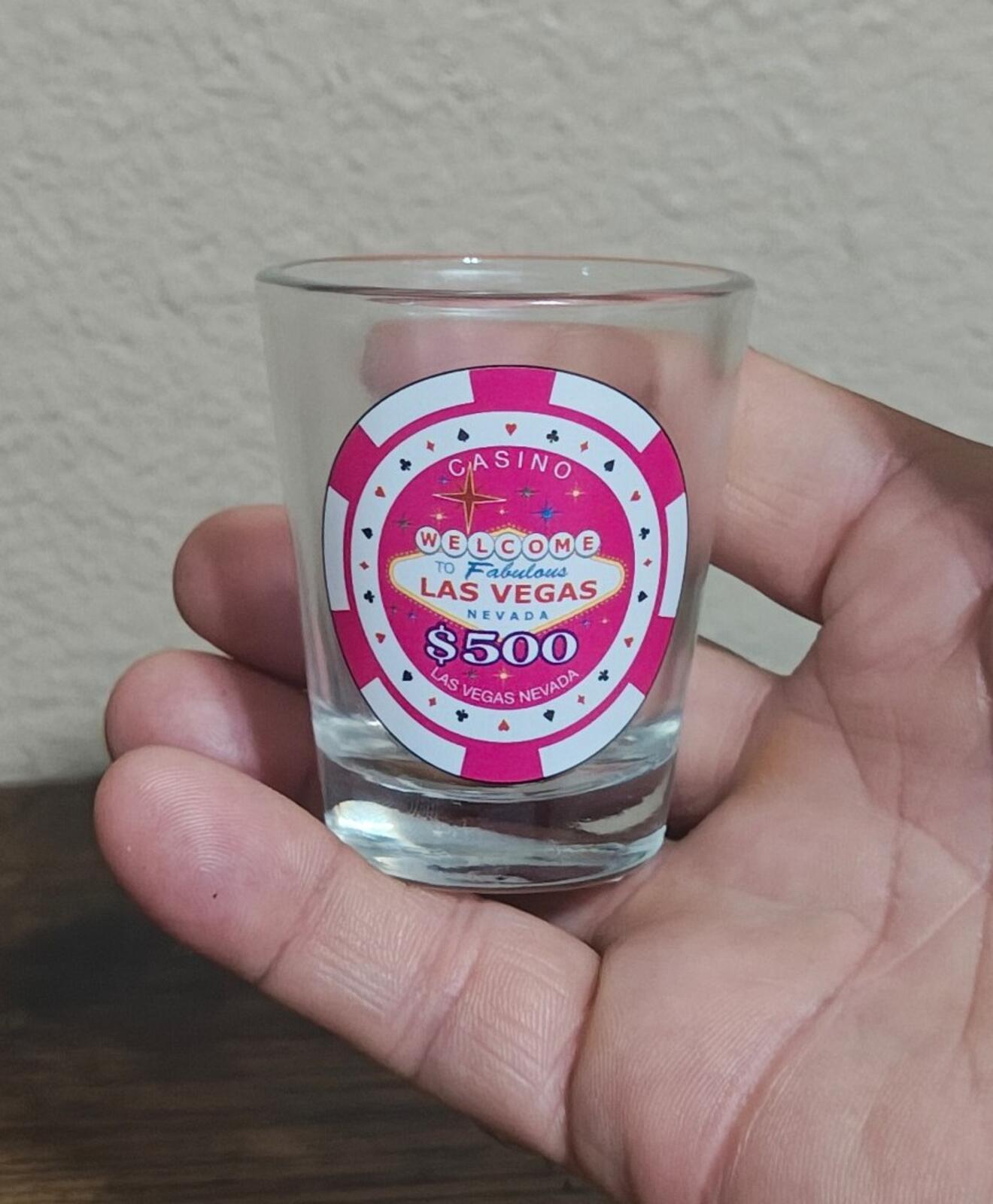 Welcome To Fabulous Las Vegas Nevada $500 Casino Chip Style Shot Glass