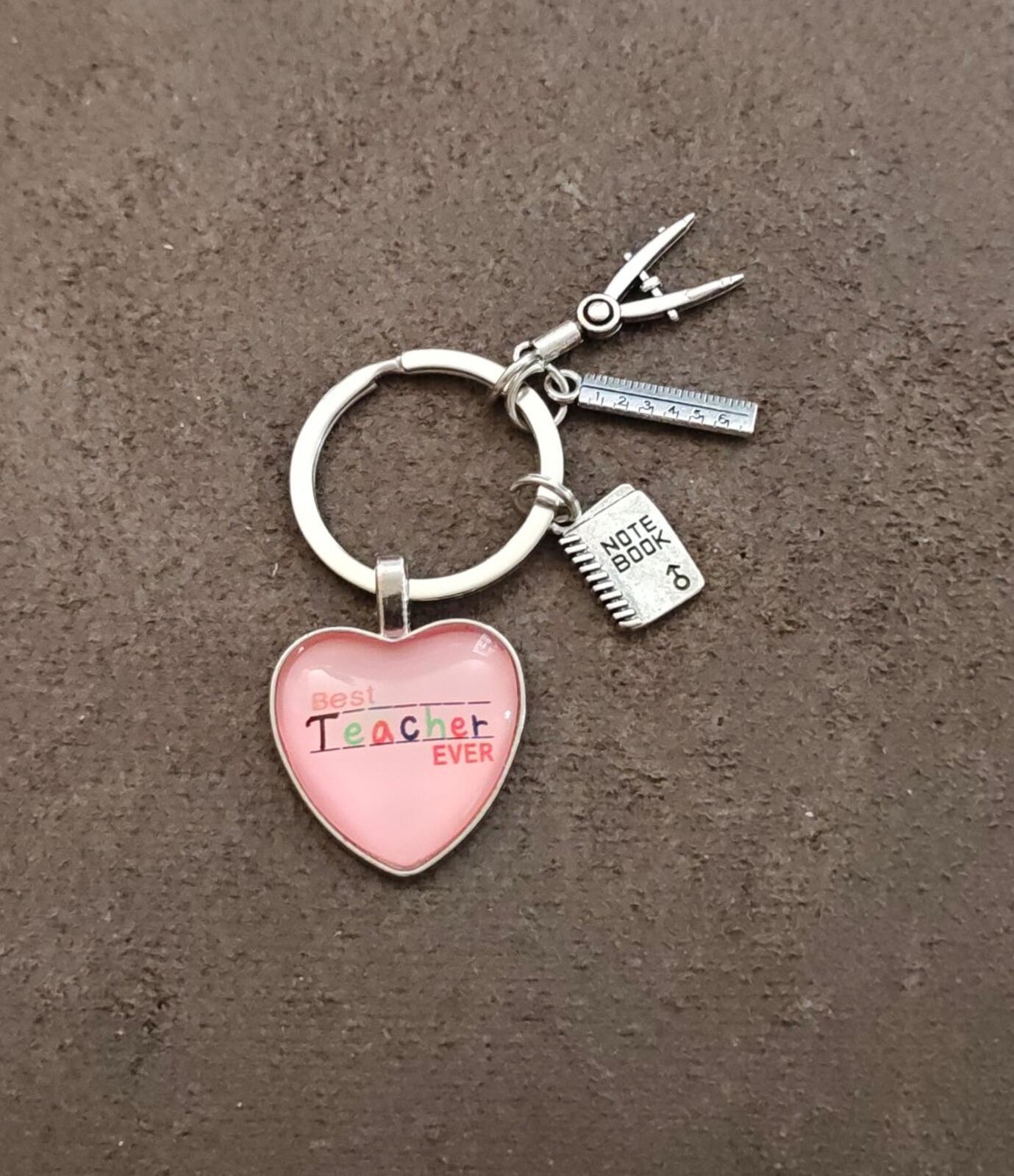 Best Teacher Ever Teacher Appreciation Silver Tone Keychain