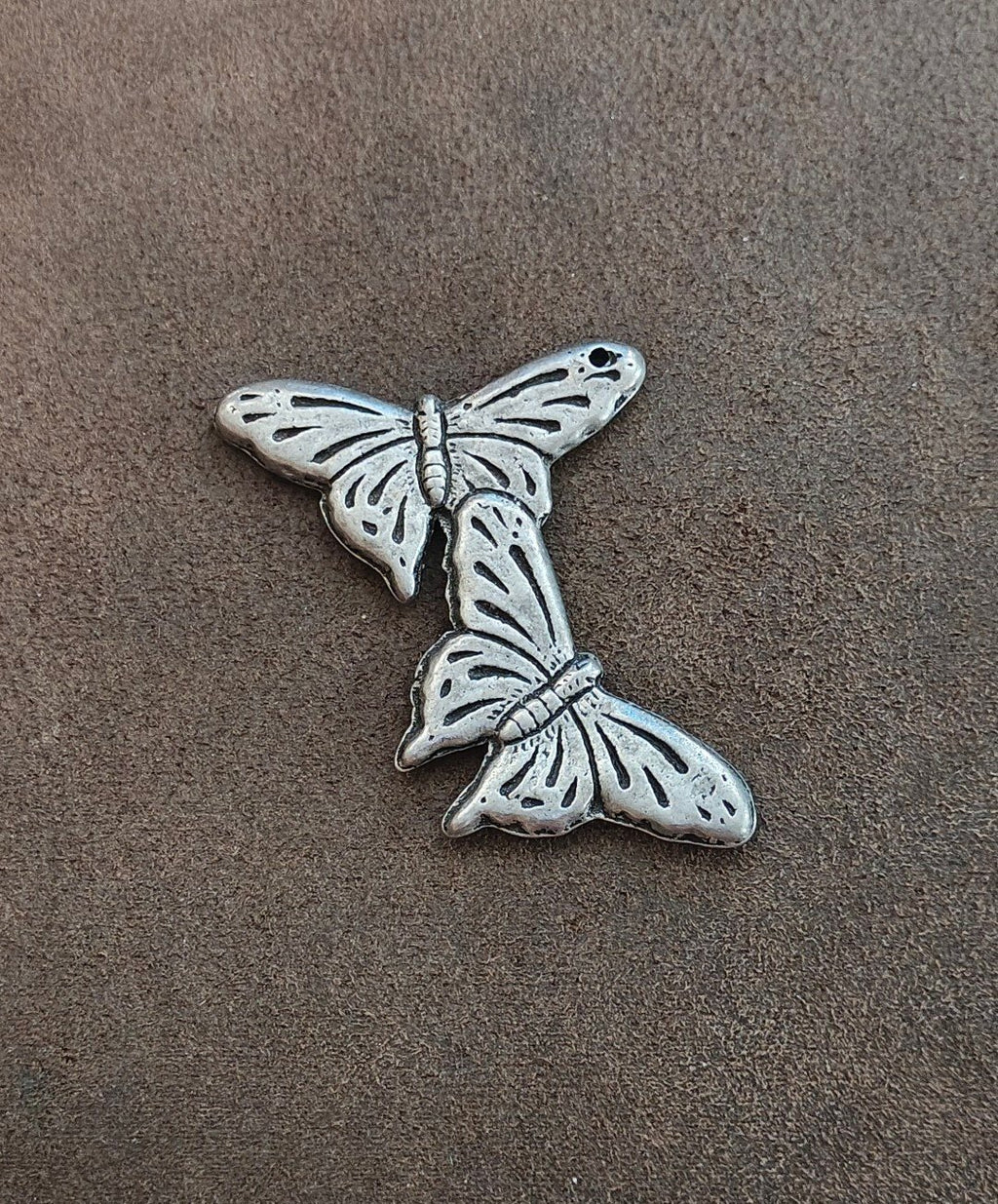 Vintage Style Silver Tone Double Butterfly Statement Component