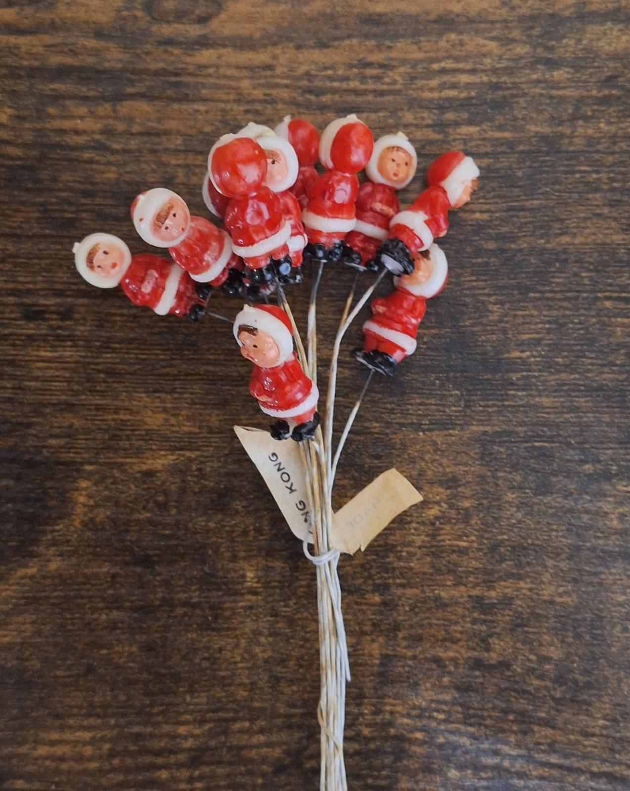 1950s/60s Set Of 12 Hand Painted Hard Plastic Mini Eskimos on a Wire