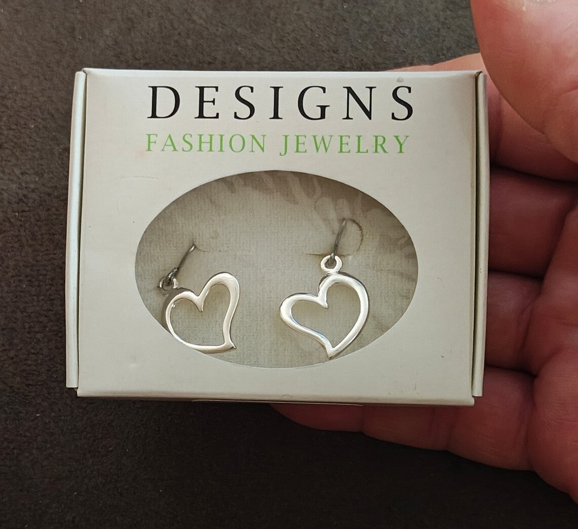 Shiny Silver Tone Open Heart Dangle With Fishhook Ear Wires NWT