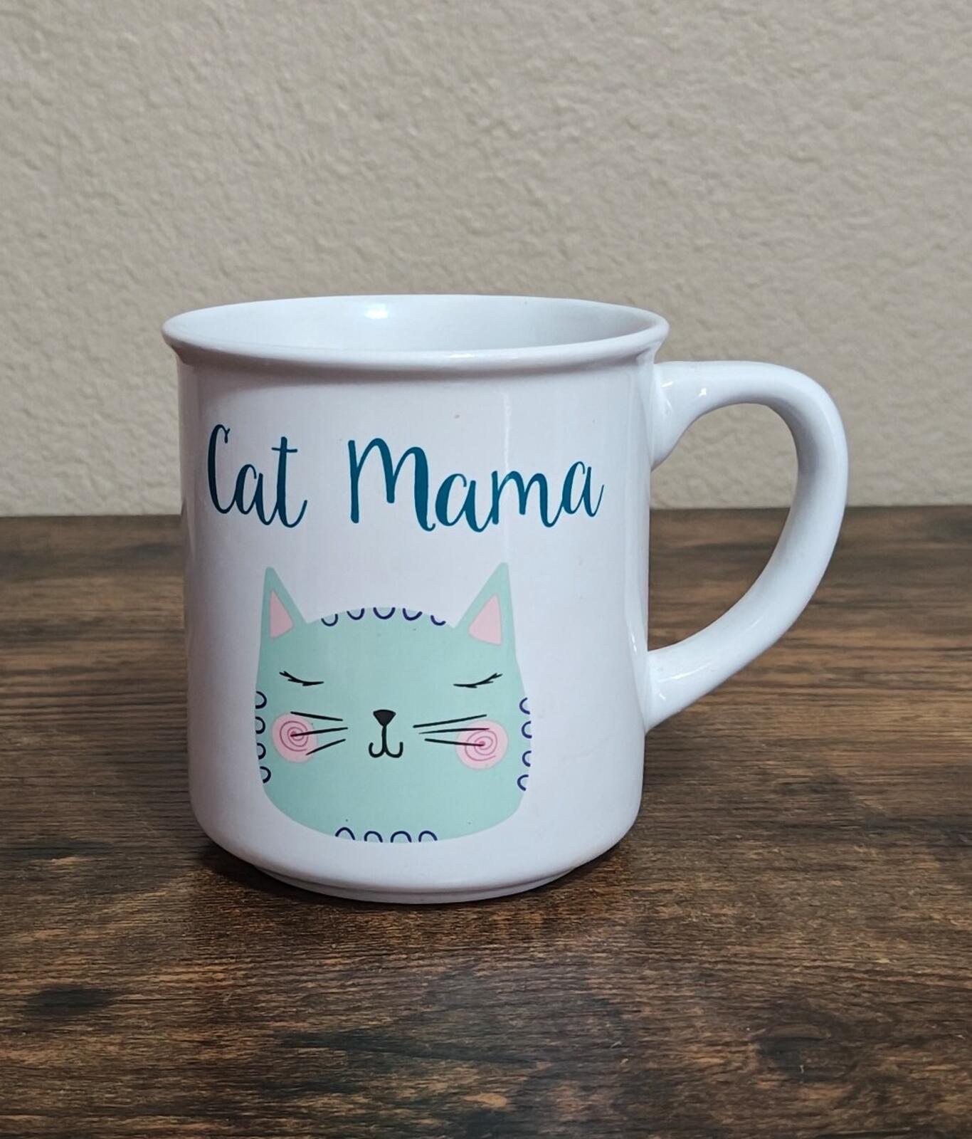Fun Cat Mama Ceramic White & Blue Cat Mug
