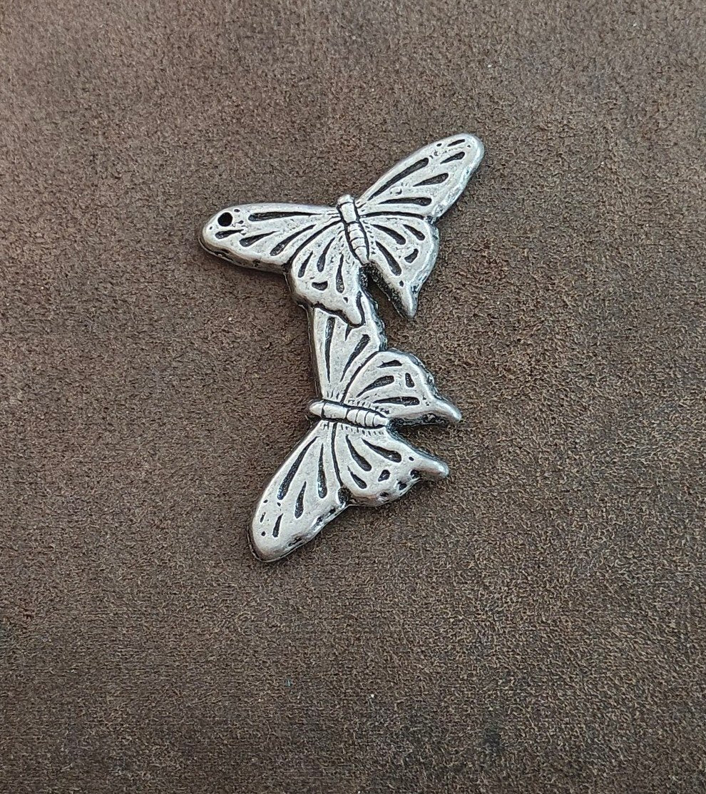 Vintage Style Silver Tone Double Butterfly Statement Component