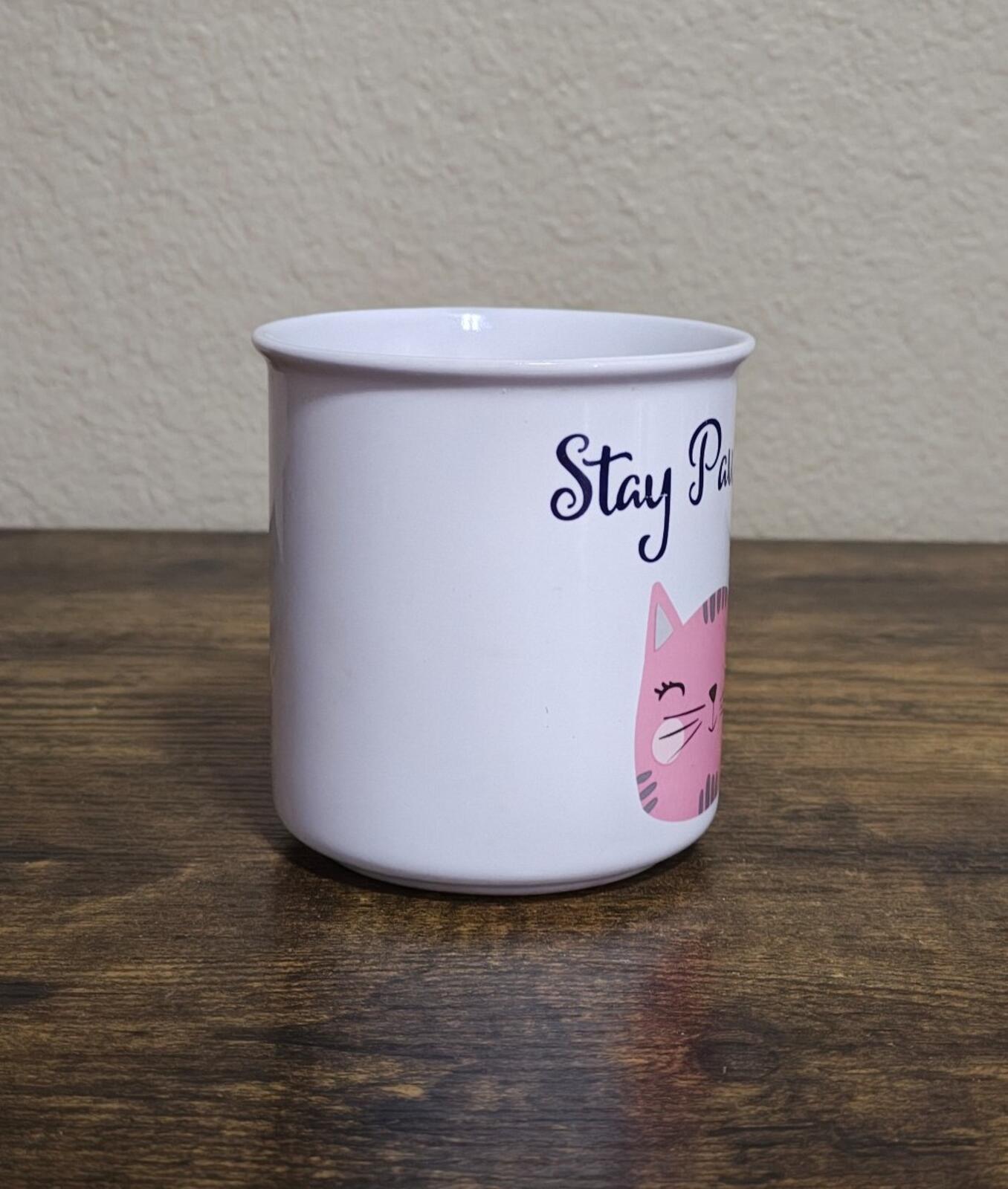 Stay Pawsitive Ceramic white & Pink Cat Mug