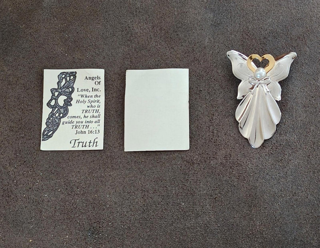 Angel pin with faux pearl and gold heart halo with printed scripture cards