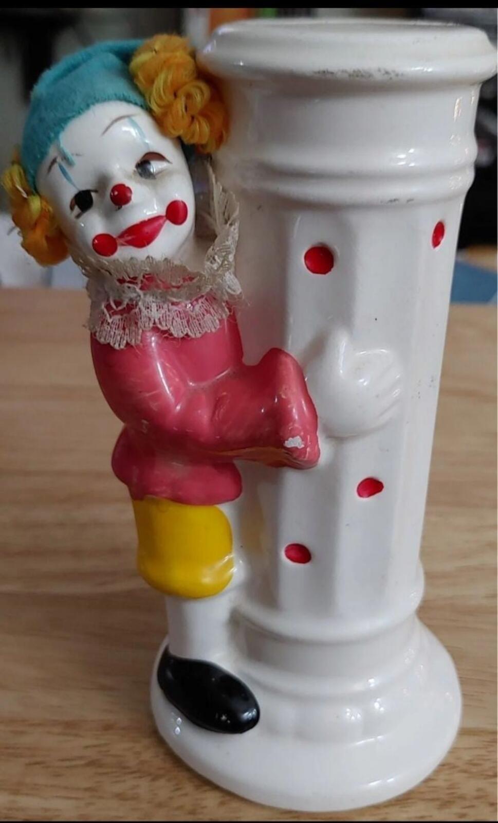 Vintage Porcelain Clown Leaning On A Pillar Coin Bank