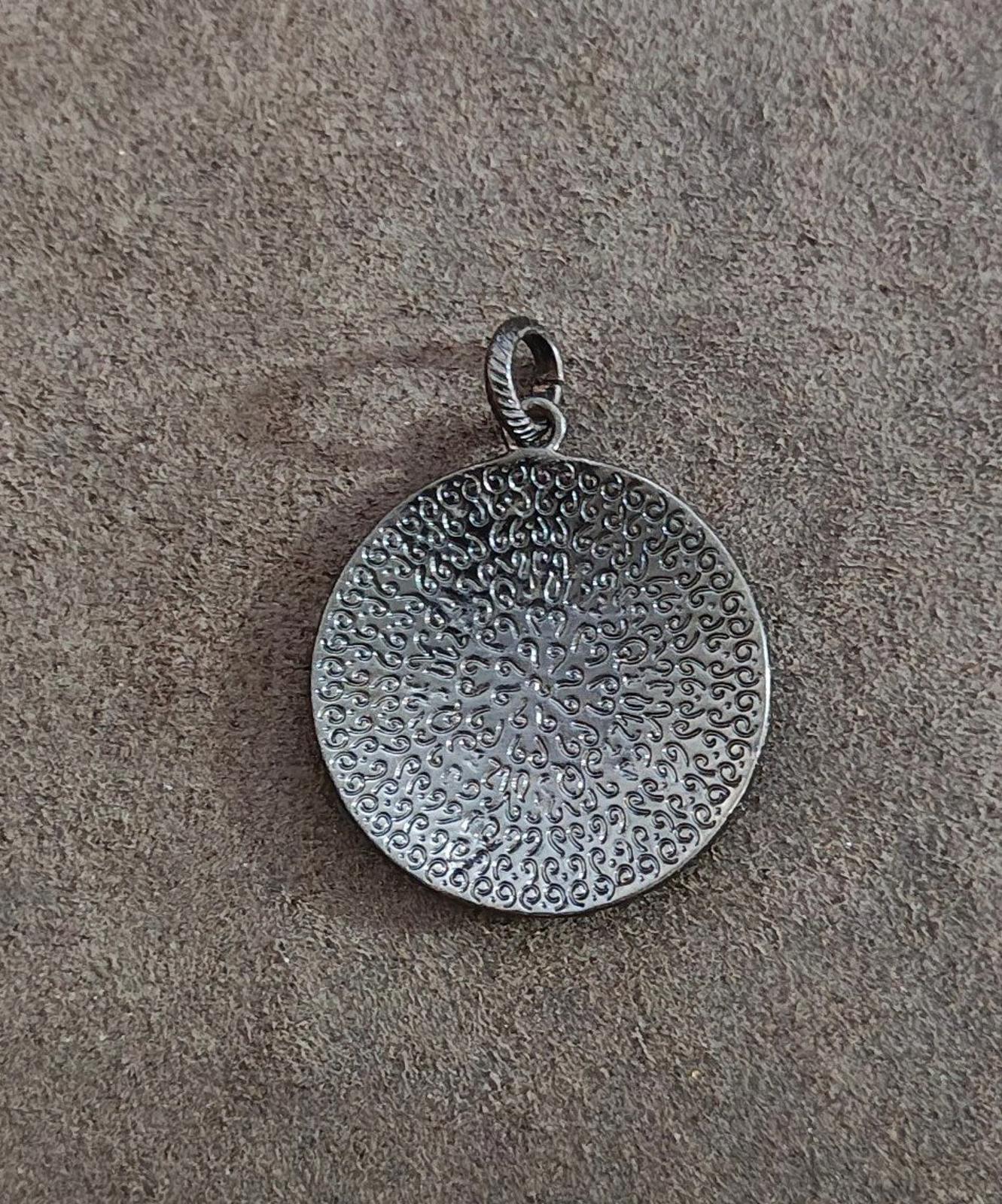 1990s Gun Metal Round Floral Design Pendant
