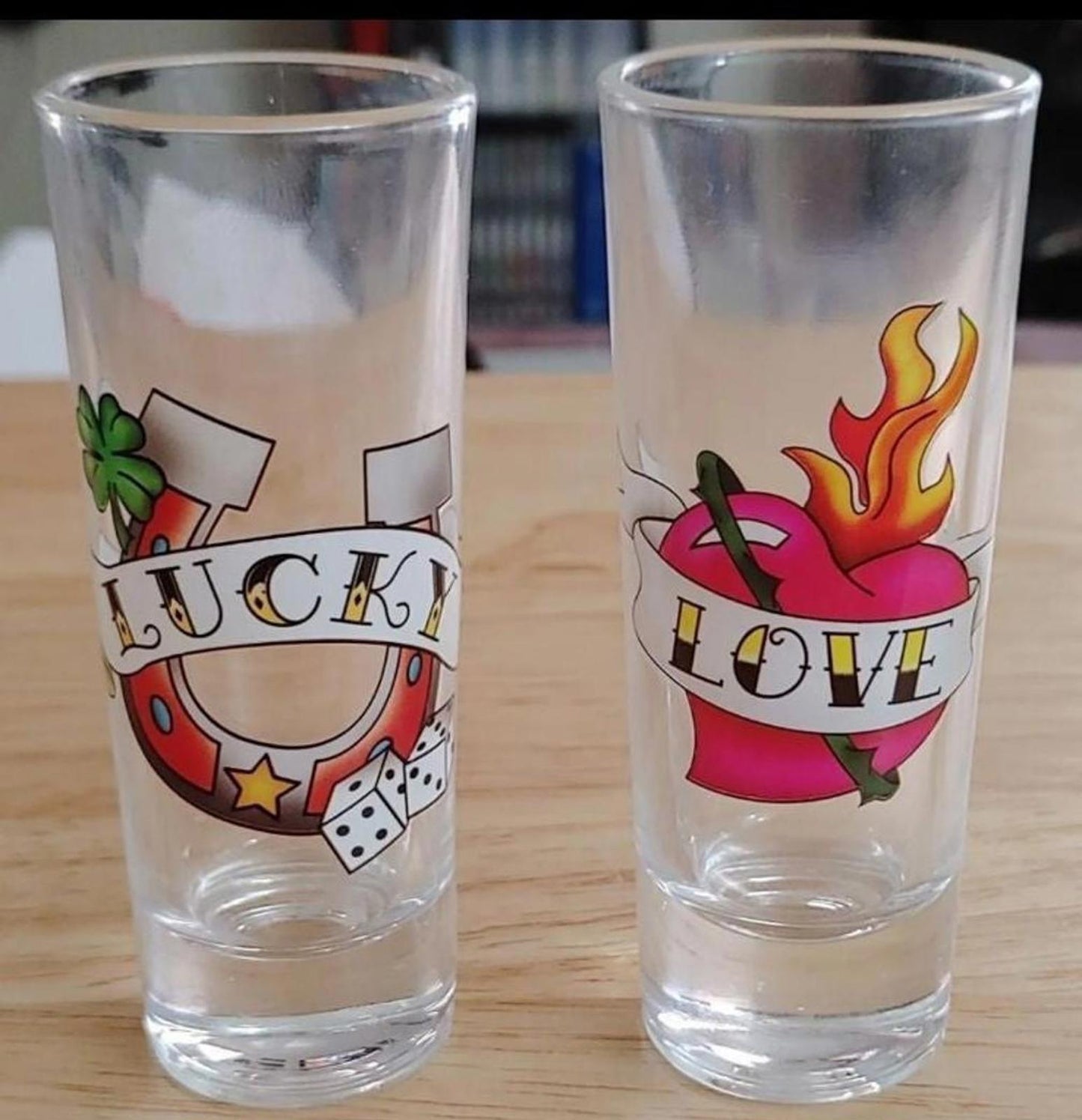 Lucky and Love Tall Shot Glasses