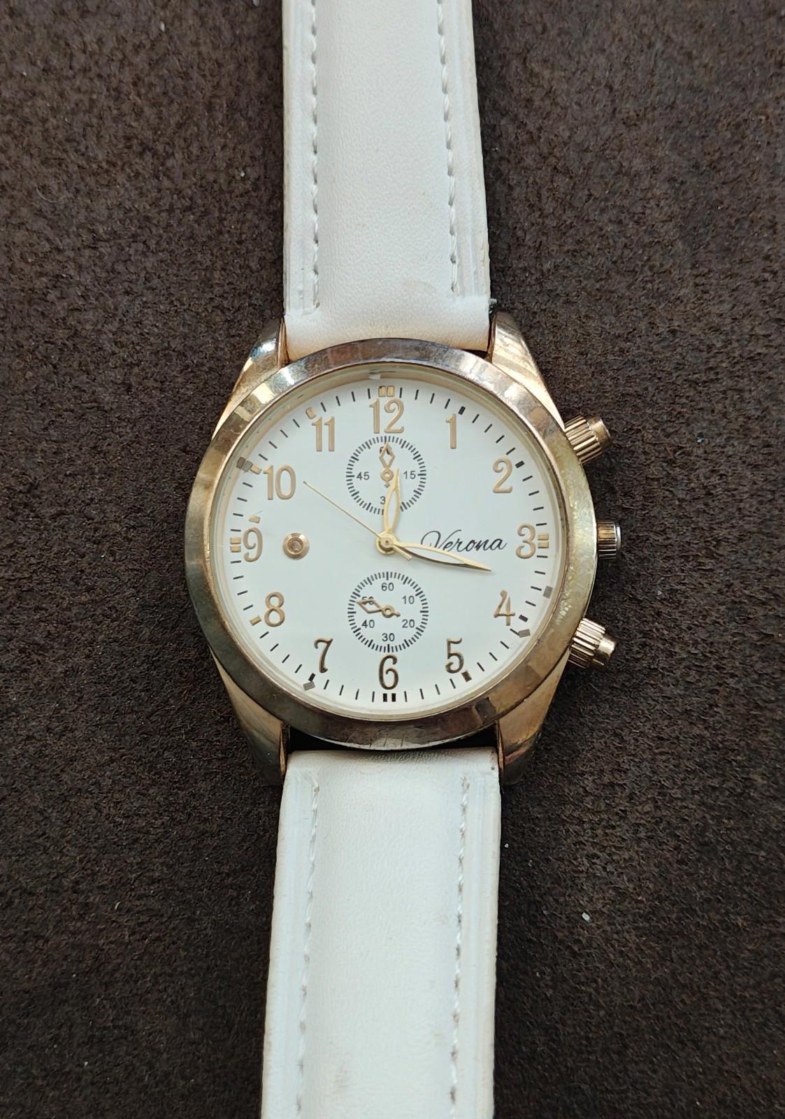 Verona Quartz With White Band Gold Tone White Dial Ladies Watch