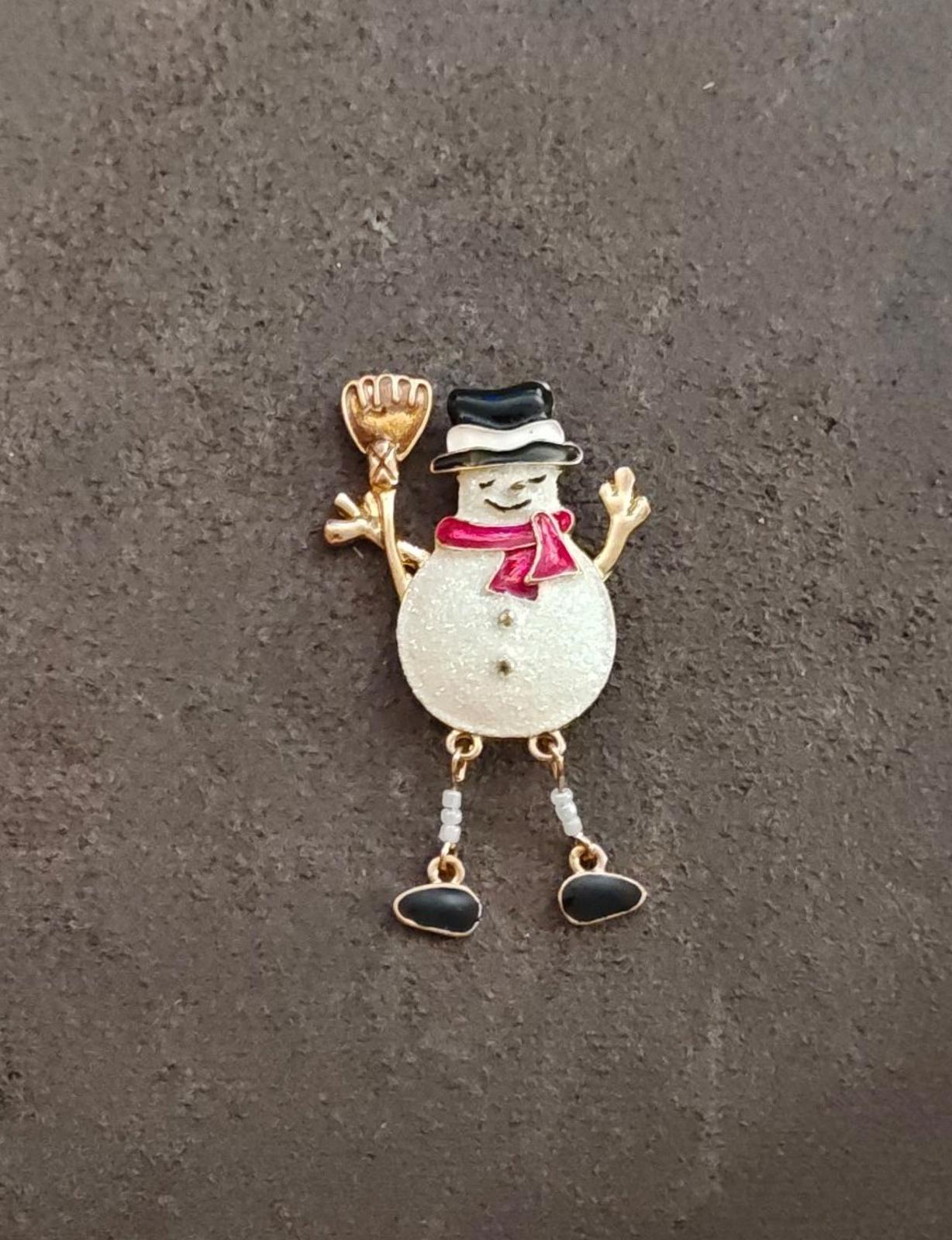 1990s Gold Tone Enamel Snowman Brooch