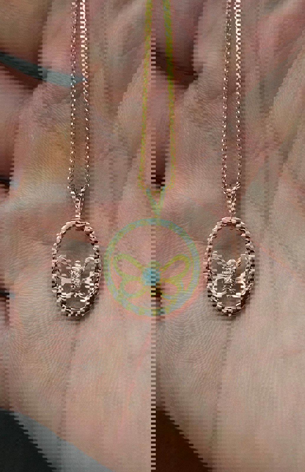 1980's Open Circle Butterfly With Clear Rhinestone Pendant Necklace