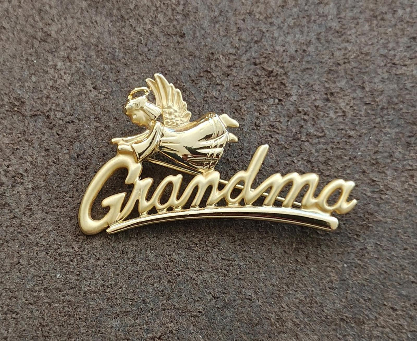1980s Signed Danecraft Grandma Angel Gold Tone Brooch