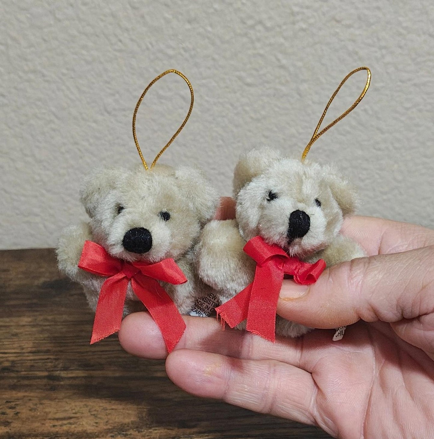 1980s Vintage Set Of Two Mini Plush Teddy Bear Ornaments