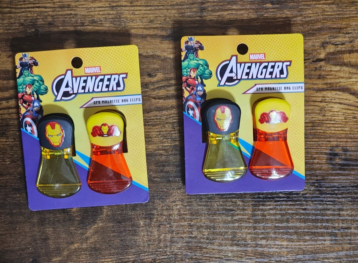 Set Of 2 Marvel Avengers 2-Pack (Total 4 Clips) Magnetic Bag Clips New