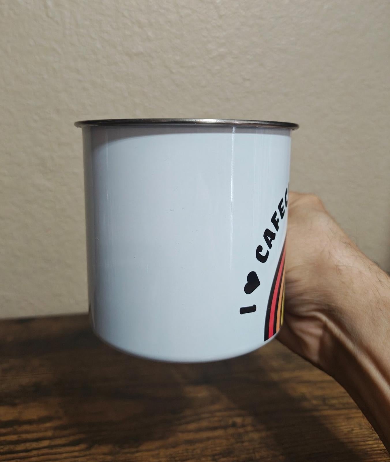 Colorful "Pride" Cafecito" Rainbow Metal Camping Mug