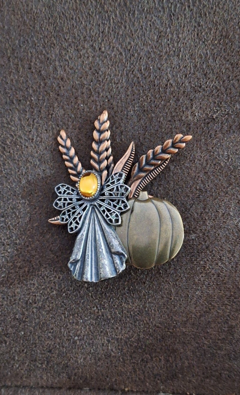 90s Tri-Color Fall Harvest Angel Pin Brooch