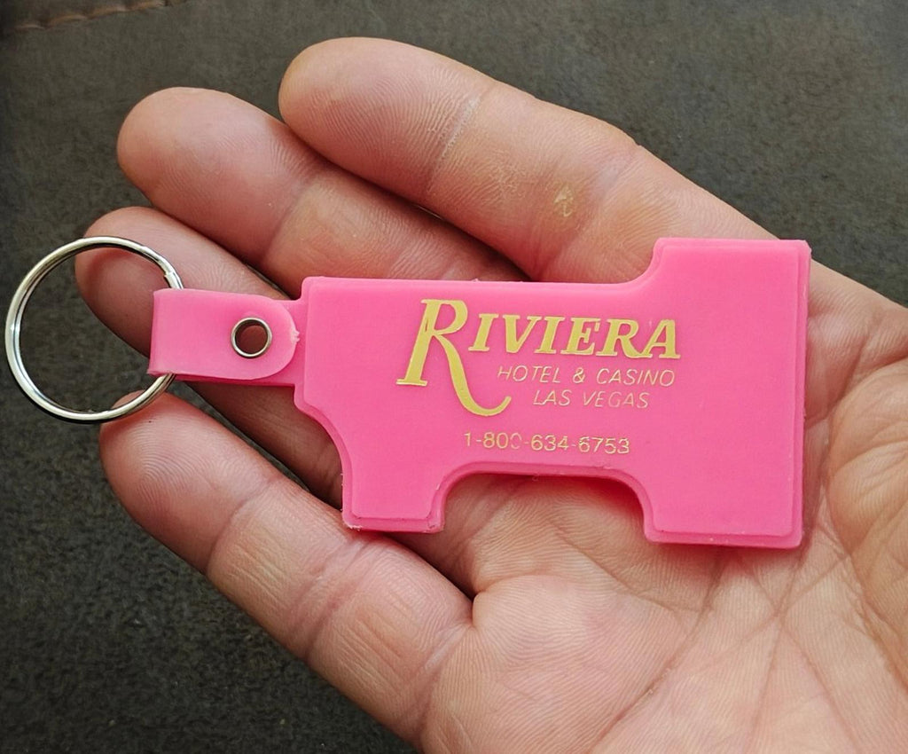 1990s Vintage Riviera Hotel & Casino Las Vegas Pink Plastic Keychain
