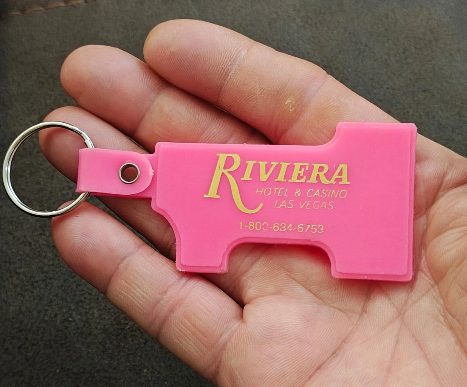 1990s Vintage Riviera Hotel & Casino Las Vegas Pink Plastic Keychain