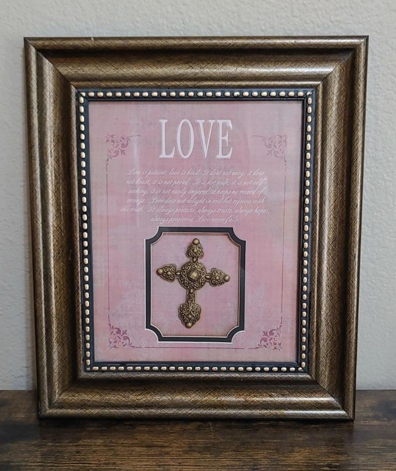 Vintage Love Inspirational Stunning Mounted Cross in Frame
