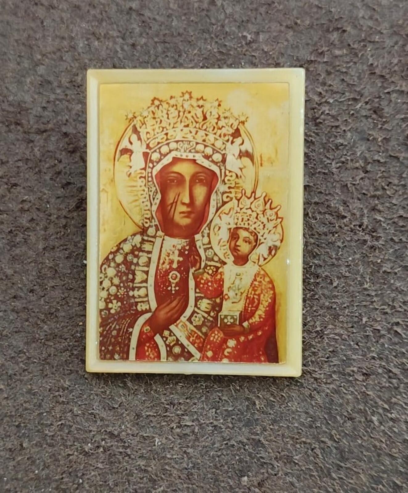 Vintage Black Madonna of Częstochowa" Plastic Brooch