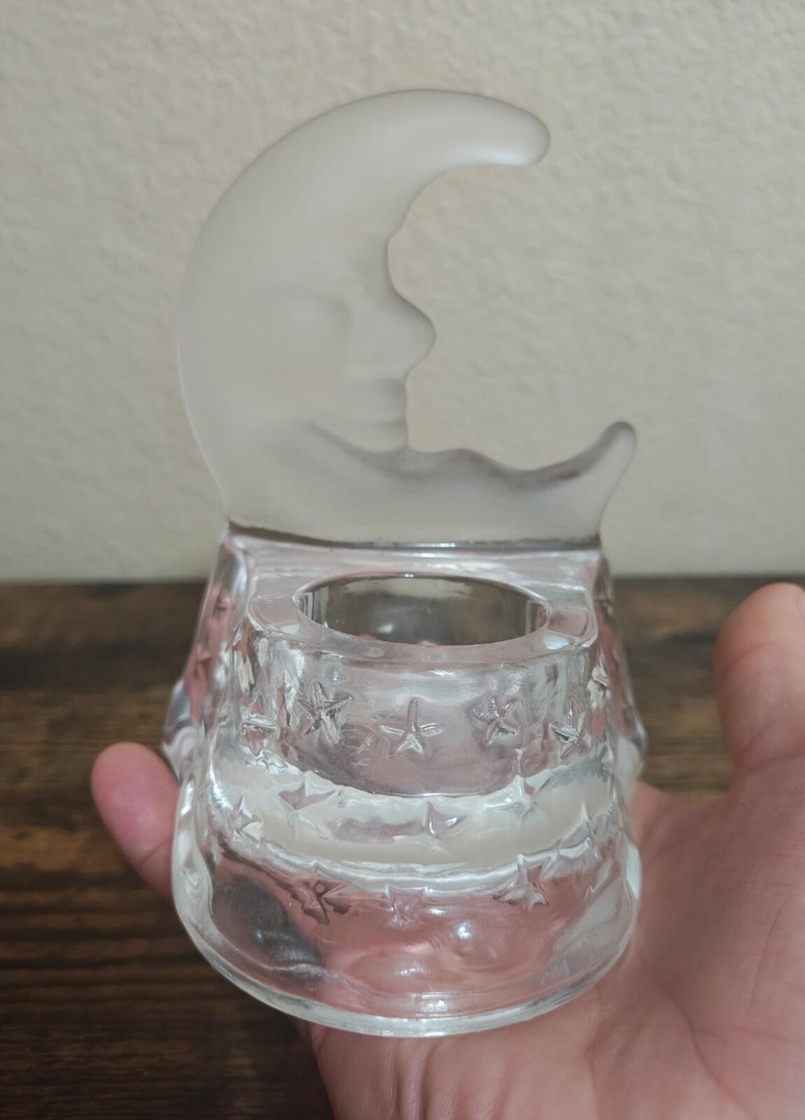 1990s PartyLite Celestial Crescent Moon And Stars Tea Light Candle Holder