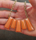 Orange Resin Geometric Bib Statement Necklace.