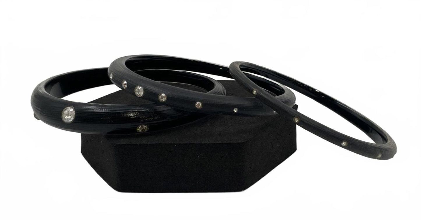 3 Alexis Bittar Smokey Gray Black Lucite Bangles With Crystal Embellishments