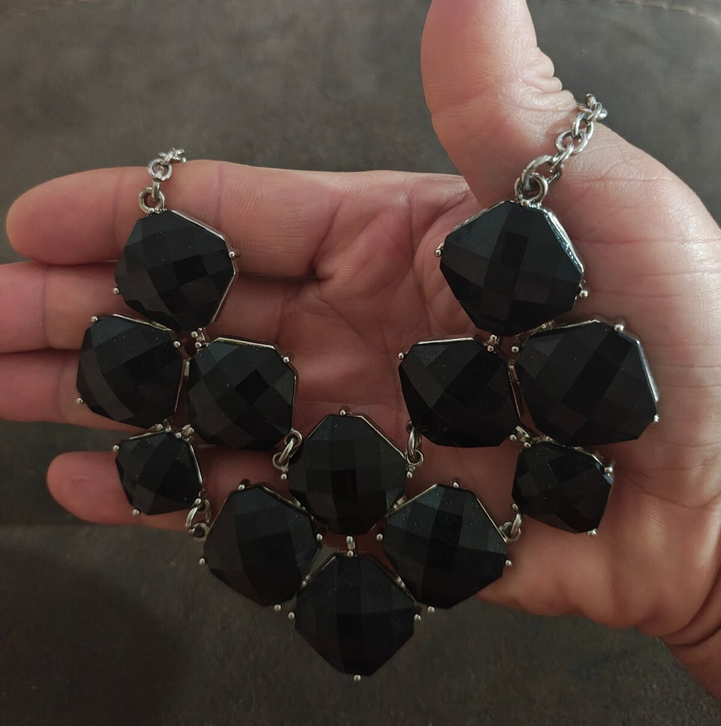 NYC Brand Silver Tone Black Geometric Silver Tone Statement Necklace.