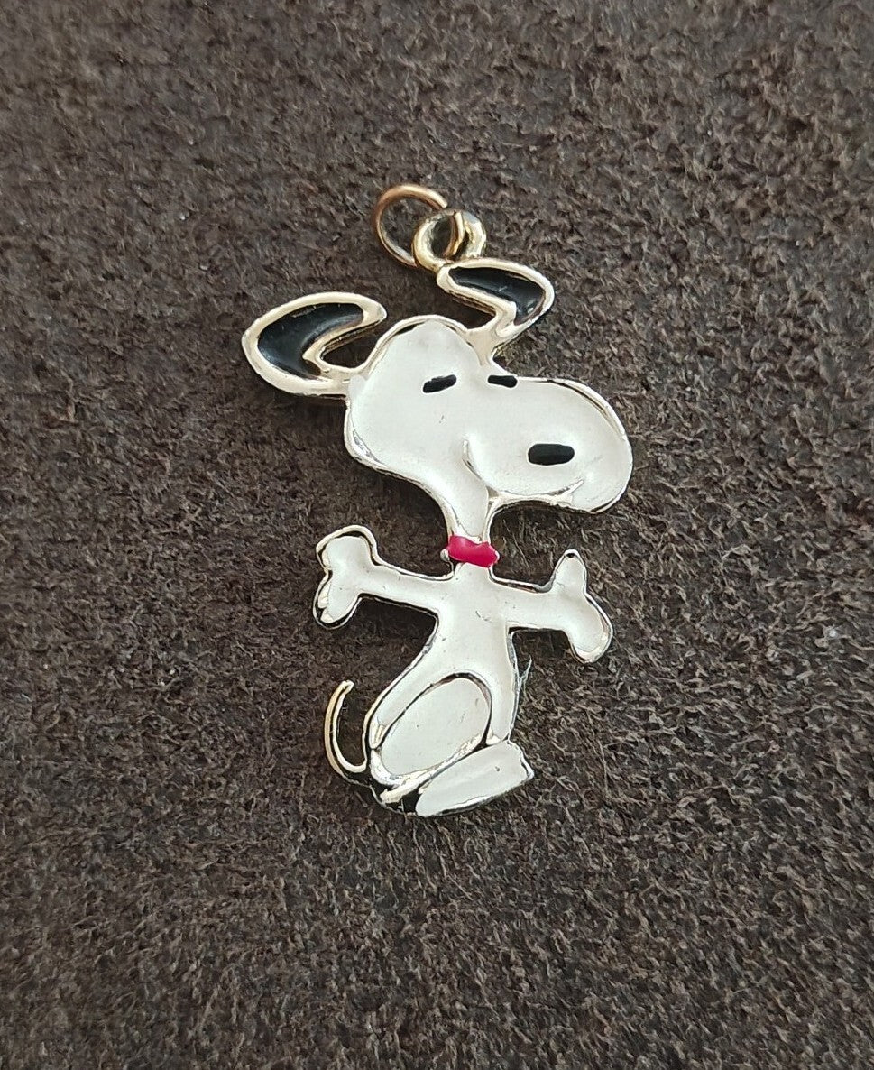 1970s Snoopy Gold Tone Enamel Charm Pendant