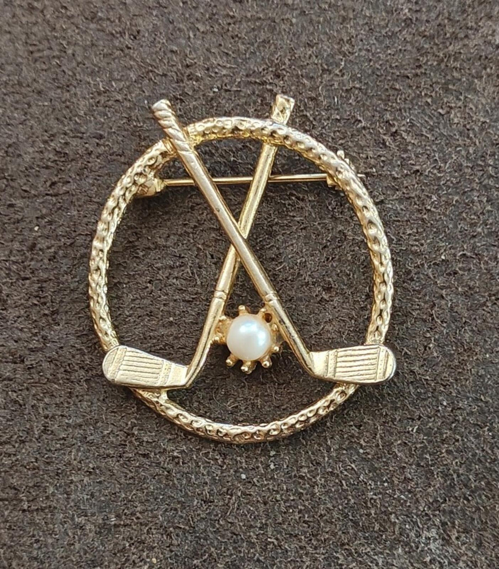 1980s Signed FAM Gold Tone Golf Brooch