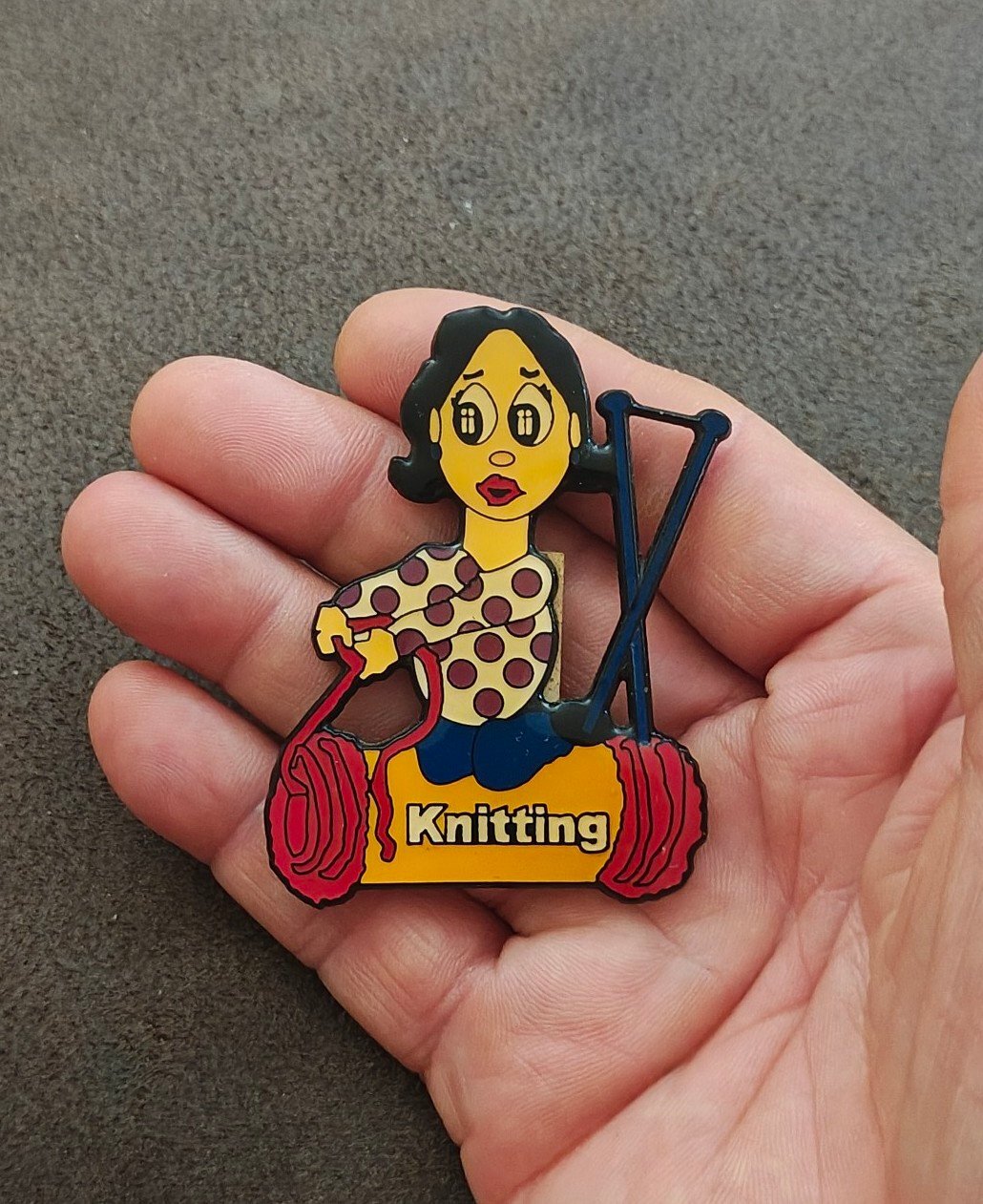 80s/90s Cartoon Woman Knitting Refrigerator Magnet