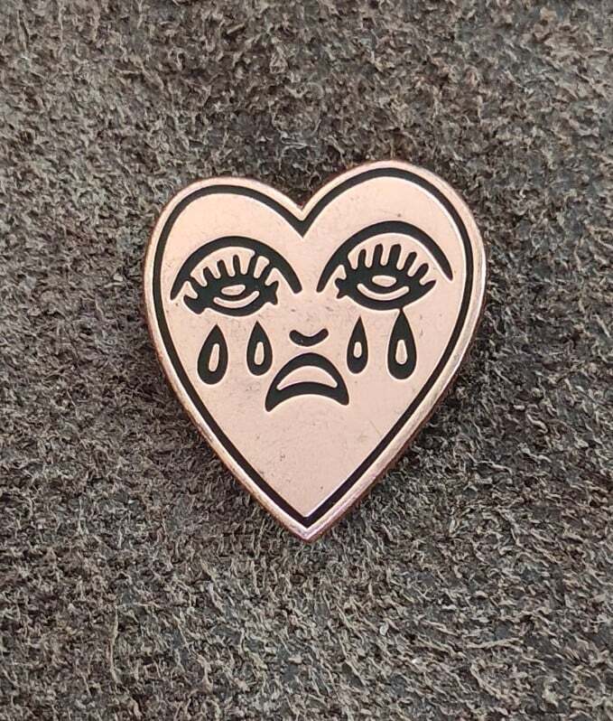 Classic American Traditional Crying Heart Rose Gold Tone & Black Enamel Pin