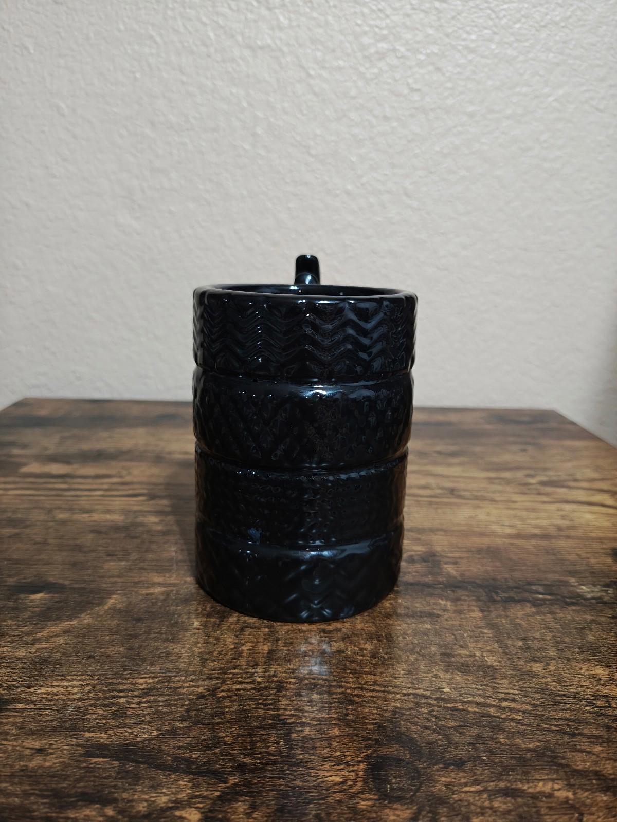 1990's Textured Black Ceramic Glaze Wrench Handle Mug