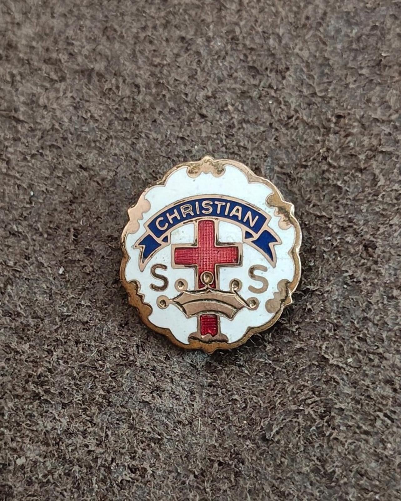 1930s Vintage Christian Sunday School Gold Tone Enamel Pin